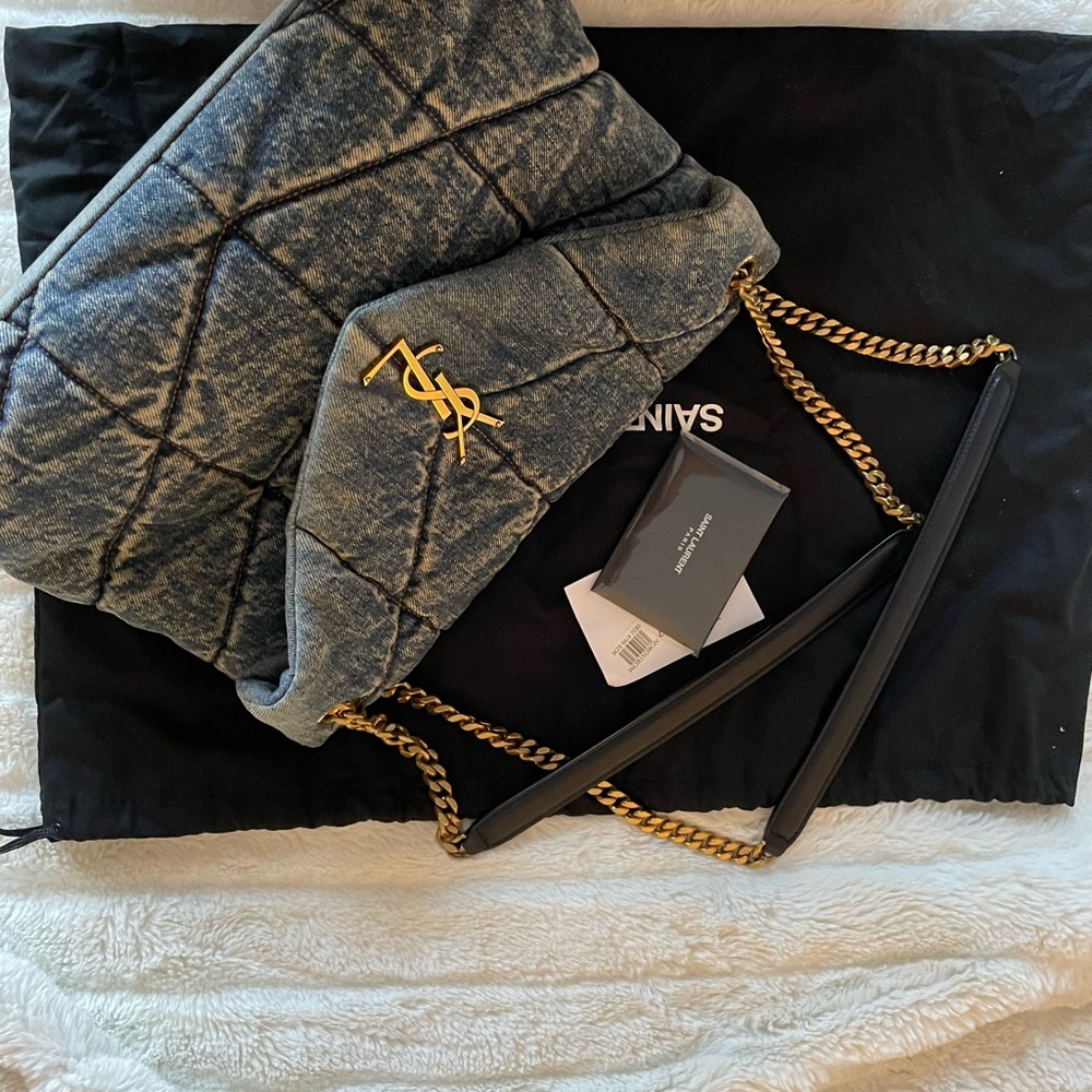 SOLD. YSL MEDIUM DENIM LOU LOU PUFFER BAG BRAND NEW TAGS DENIM BLUE GOLD HARDWAR - Picture 8 of 10